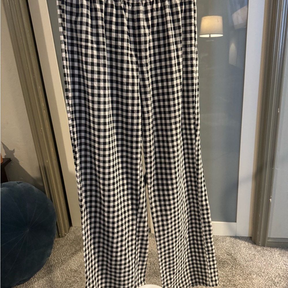 SHEIN Black and White Gingham Elastic-Waist Wide Pants